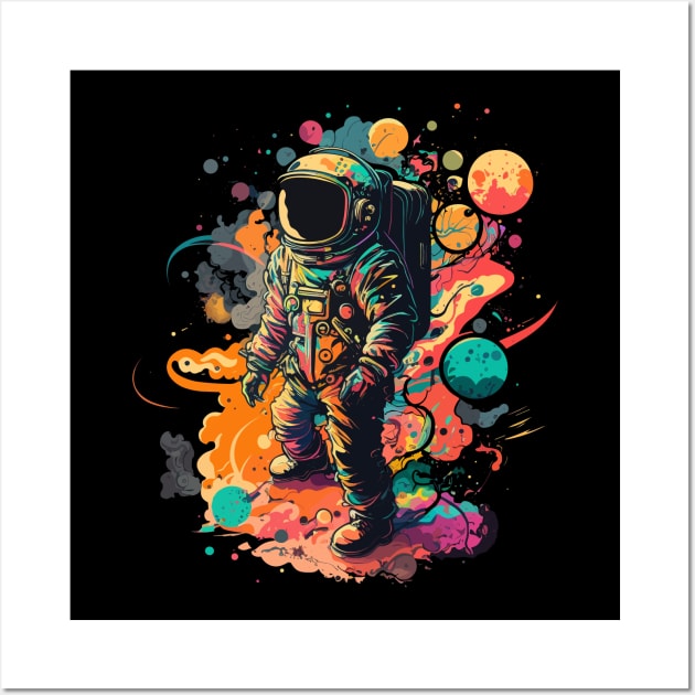 Astronaut in Space Colorful Vibrant Psychedelic Wall Art by K3rst